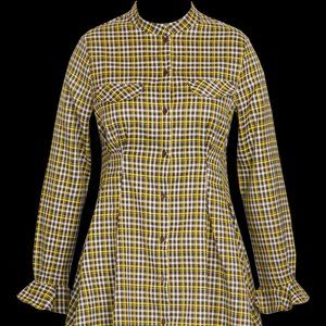 BOOHOO PLUS FLANNEL CINCHED WAIST SKATER SHIRT DRESS